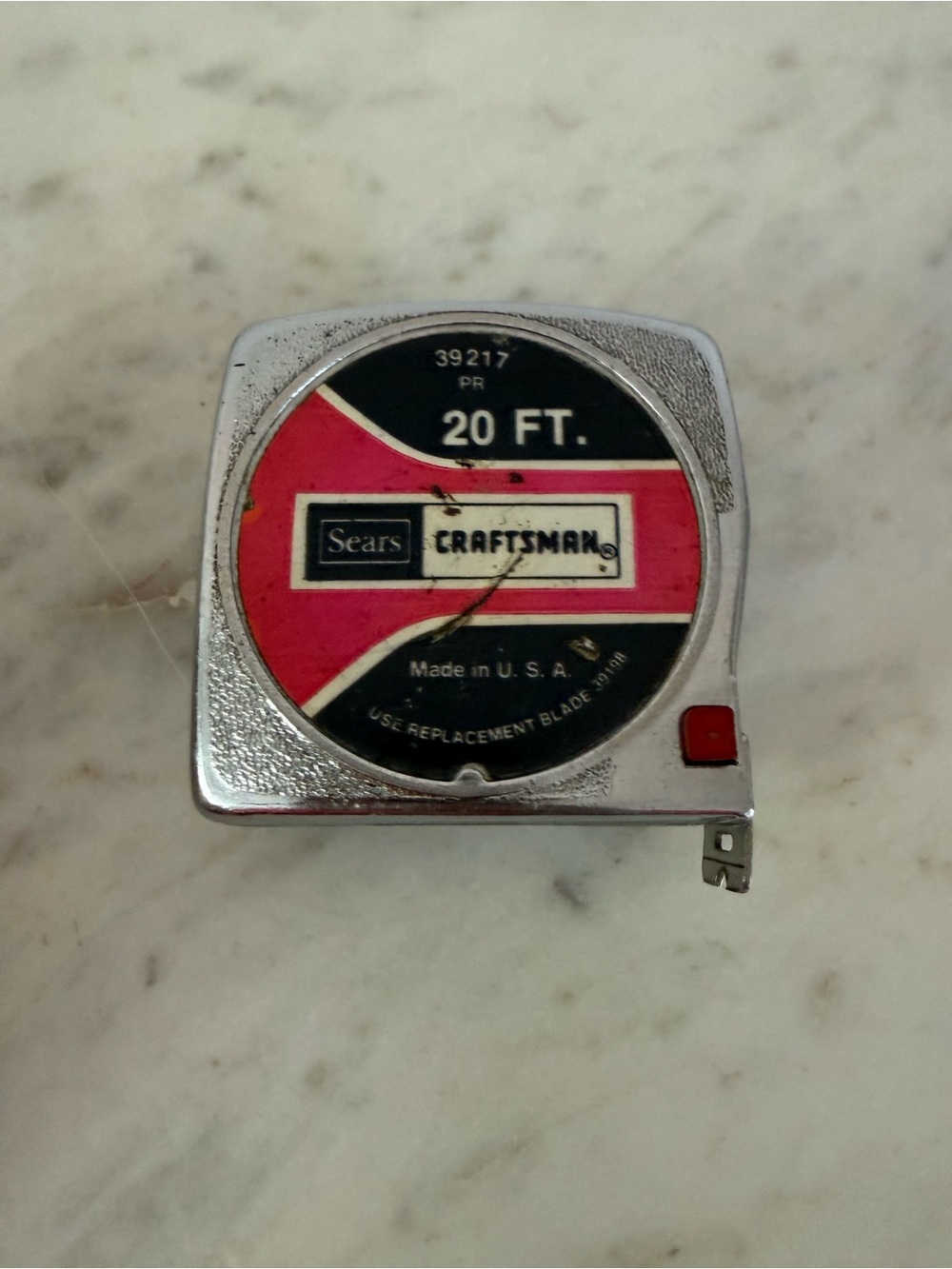 Sears Craftsman Vintage 20 FT Measuring Tape 39217 White Blade Red Button USA